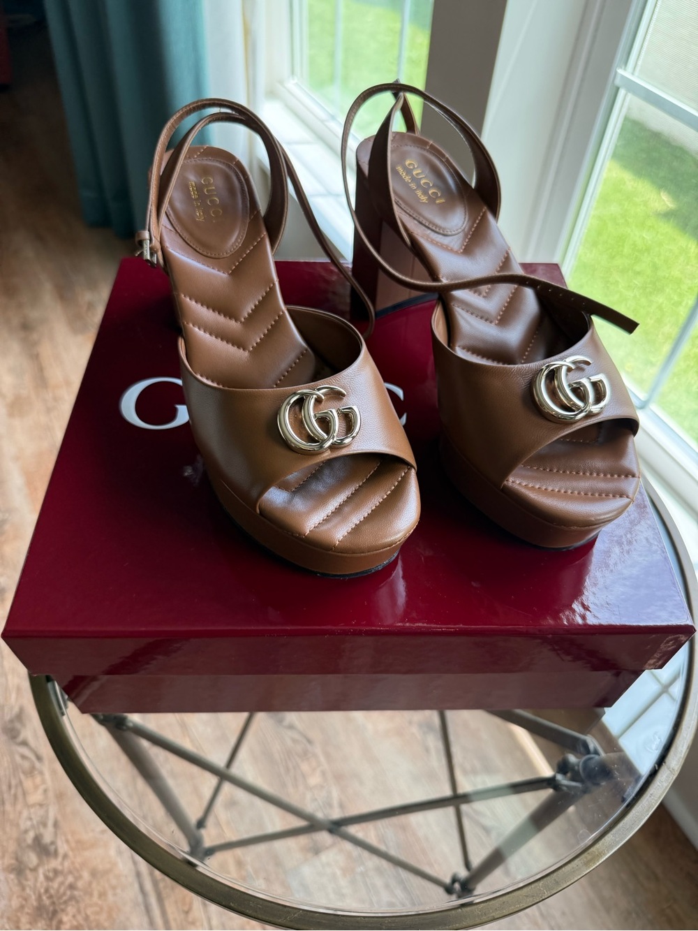 Gucci Napa Charlotte Platform Sandals with Gold Double G
